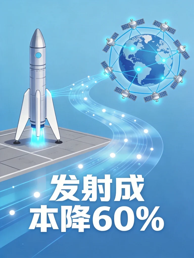 商业航天可回收火箭与卫星互联网组网概念图，发射成本降低60%推动产业化进程