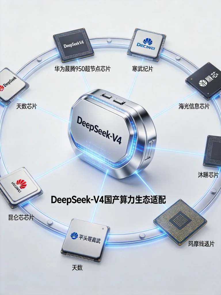DeepSeek-V4适配华为昇腾950、寒武纪、海光等8款以上国产芯片，多芯适配构建自主可控AI生态