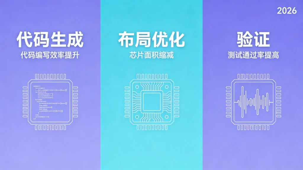 AI芯片设计三层架构解析，涵盖代码生成、布局优化与验证调试全流程。
