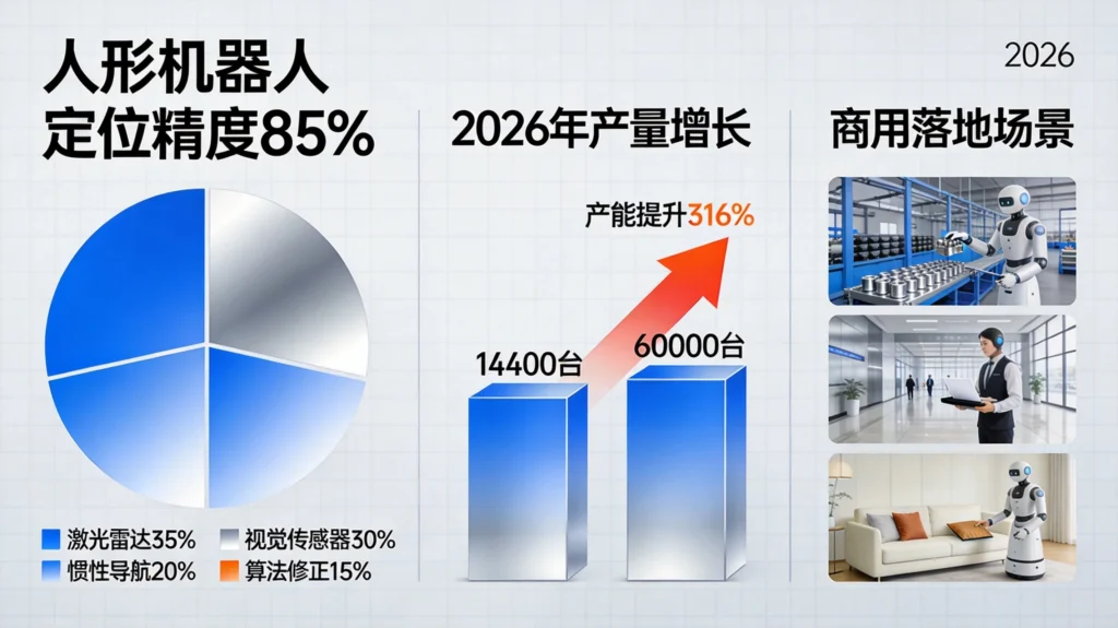 国产人形机器人产业化进程图，展示85%国产化率与6万台年出货量预测。