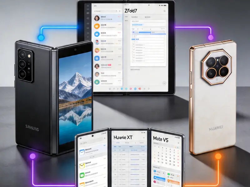 折叠屏使用场景配图 - 三款旗舰折叠屏展开与折叠状态展示