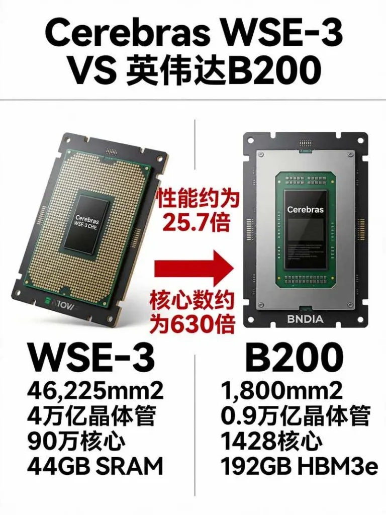 WSE-3与B200芯片对比 性能差距