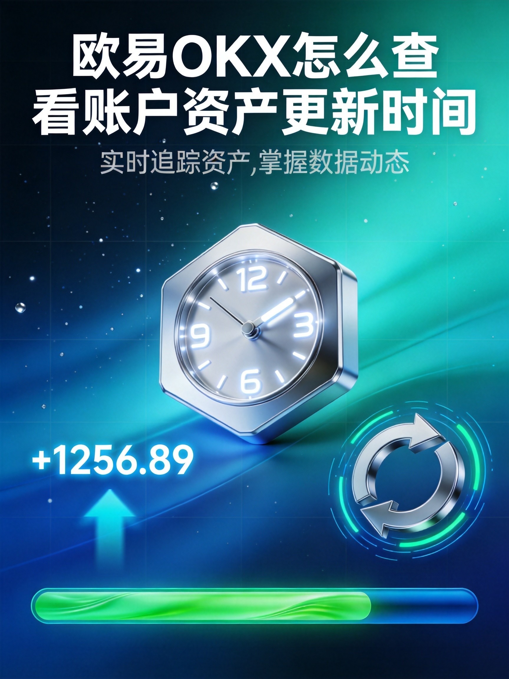 蓝绿色科技金融风格OKX账户资产更新时间查询与实时追踪主题封面